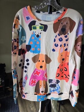 Playful Dogs Print Crewneck Sweatshirt - Pink & Cream